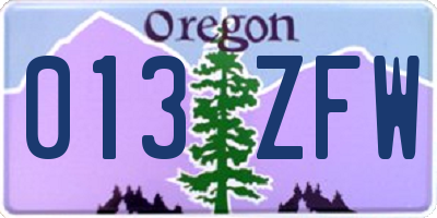 OR license plate 013ZFW
