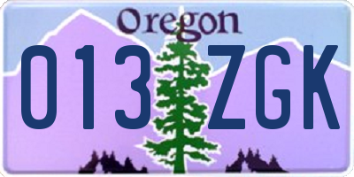 OR license plate 013ZGK