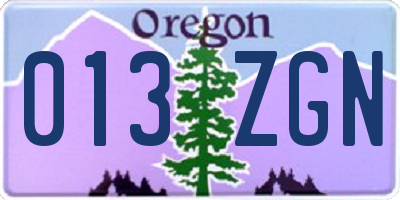 OR license plate 013ZGN