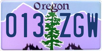 OR license plate 013ZGW