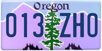 OR license plate 013ZHO