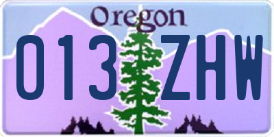 OR license plate 013ZHW