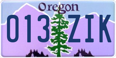 OR license plate 013ZIK