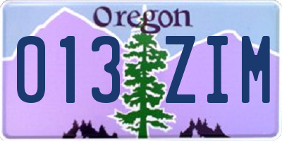OR license plate 013ZIM