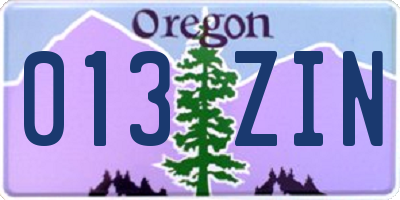 OR license plate 013ZIN