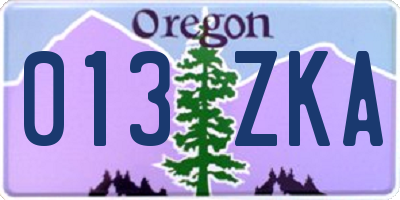 OR license plate 013ZKA