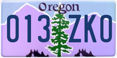 OR license plate 013ZKO
