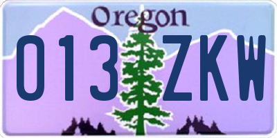 OR license plate 013ZKW