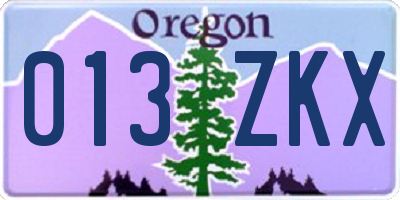 OR license plate 013ZKX