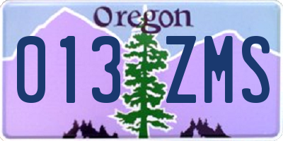 OR license plate 013ZMS
