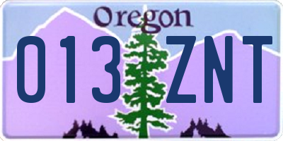 OR license plate 013ZNT