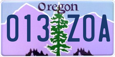 OR license plate 013ZOA