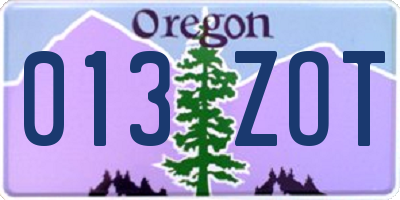 OR license plate 013ZOT
