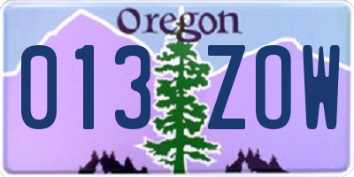 OR license plate 013ZOW