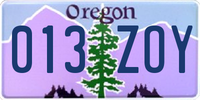 OR license plate 013ZOY