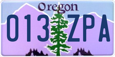 OR license plate 013ZPA