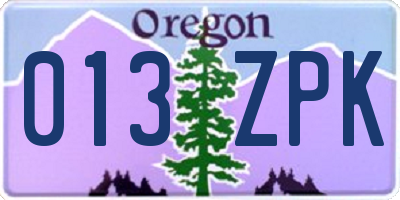OR license plate 013ZPK