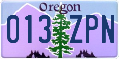 OR license plate 013ZPN