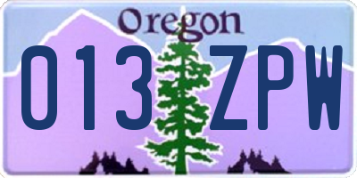 OR license plate 013ZPW