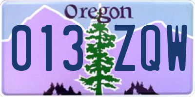OR license plate 013ZQW