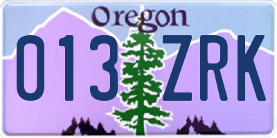 OR license plate 013ZRK