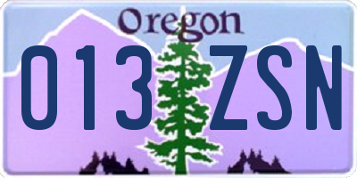 OR license plate 013ZSN