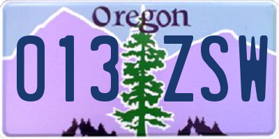 OR license plate 013ZSW