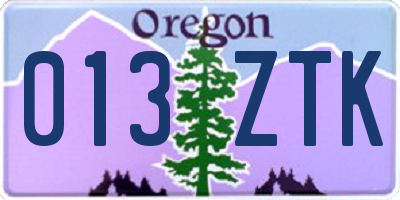 OR license plate 013ZTK