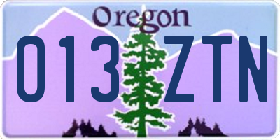 OR license plate 013ZTN