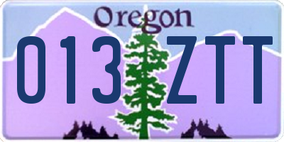 OR license plate 013ZTT