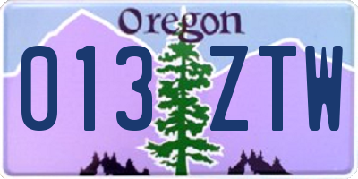 OR license plate 013ZTW