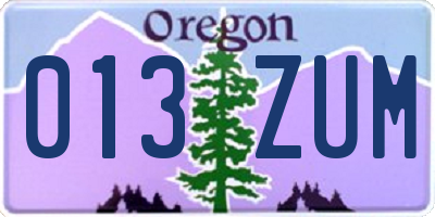 OR license plate 013ZUM