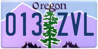 OR license plate 013ZVL