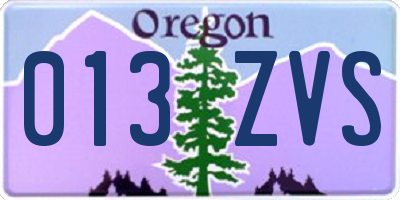 OR license plate 013ZVS