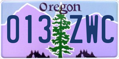 OR license plate 013ZWC
