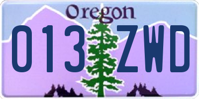 OR license plate 013ZWD