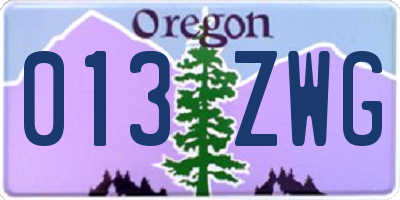 OR license plate 013ZWG