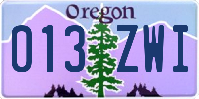 OR license plate 013ZWI