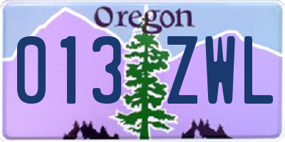OR license plate 013ZWL