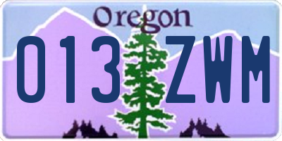 OR license plate 013ZWM