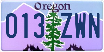 OR license plate 013ZWN