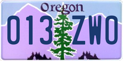 OR license plate 013ZWO