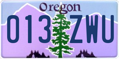 OR license plate 013ZWU