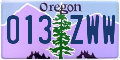 OR license plate 013ZWW