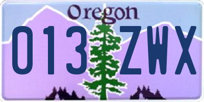 OR license plate 013ZWX