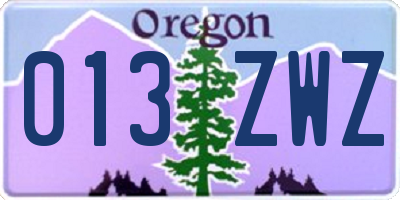 OR license plate 013ZWZ