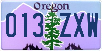 OR license plate 013ZXW