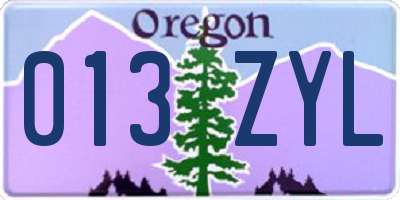 OR license plate 013ZYL