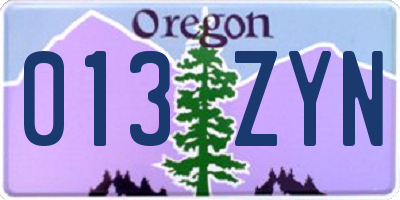 OR license plate 013ZYN