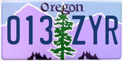 OR license plate 013ZYR